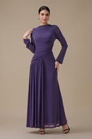 فستان طويل موف لامع بكسرات جانبية