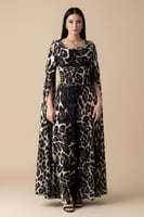 فستان ماكسي بطبعة جلد الفهد لون كاكي