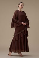 جلابية طويلة بني بتفاصيل زهور