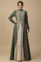 جلابية طويلة لون أخضر بتطريز تراثي