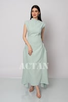 فستان ماكسي بجوانب مزين بقطعة ميتالك لون ازرق فاتح