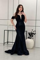 فستان طويل سهره اوف شولدر بلمعة لون اسود