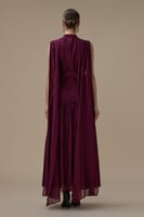 فستان طويل برغندي بكاب ناعم