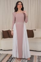 فستان بليسيه بحزام مزين بشراشيب كريستال لون بيج