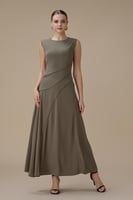 فستان ميدي من قطعتين زيتي بتصميم كاب