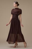 فستان طويل بني شيفون