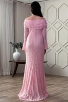 فستان وردي ناعم ماكسي اوف شولدر