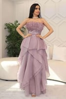 فستان سهرة بطبقات بليسيه لون موف