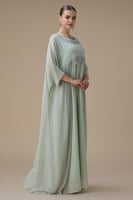 جلابية طويلة اخضر فاتح واسعة بقطعتين