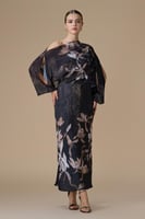 فستان بني طويل شيفون مشجر