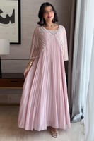 فستان شيفون طويل بليسيه لون وردي