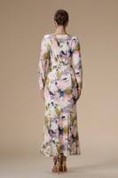 فستان بيج طويل بطبعة أزهار مخمل