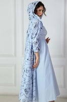 طقم فستان مزموم الخصر بمعطف بقبوع لون سماوي