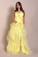 فستان طويل أصفر توب بطبقات