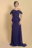 فستان دانتيل طويل كورسيه لون بنفسجي