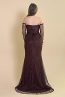 فستان دانتيل طويل اوف شولدر لون بني