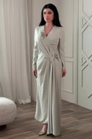 فستان اخضر فاتح سهرة ماكسي بأكمام طويلة