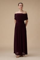 فستان عنابي أوف شولدر