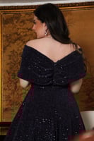 فستان سهره كلوش بتصميم اوف شولدر لون كحلي