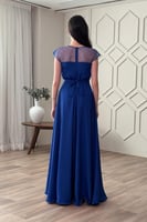 فستان سهره مطرز الاكتاف لون ازرق