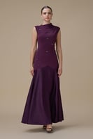 فستان بنفسجي طويل ساتان بكريستالات