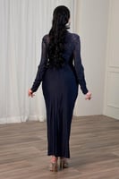 فستان ضيق درابية مزين بفصوص لون كحلي