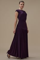 فستان بنفسجي طويل درابيه