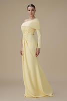 فستان طويل اصفر بكتف واحد