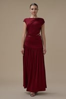 فستان برغندي طويل درابيه