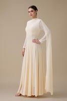 فستان طويل بيج بوشاح كتف