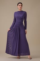 فستان طويل موف لامع بكسرات جانبية