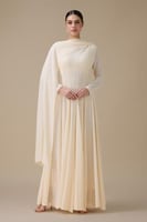 فستان طويل بيج بوشاح كتف