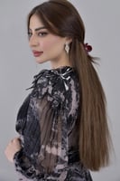 فستان شيفون بيركنز مطرز من الكتف لون اسود