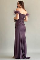 فستان ساتان مزين بريش لون موف