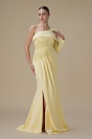 فستان طويل اصفر بكتف واحد