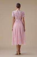 فستان ميدي وردي بتطريز ورد