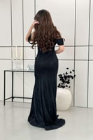 فستان طويل سهره اوف شولدر بلمعة لون اسود