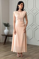 فستان درابيه بتأثير ثنيات لون برتقالي فاتح