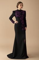 فستان طويل موف بتطريز زهور