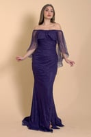 فستان طويل لون بنفسجي اوف شولدر