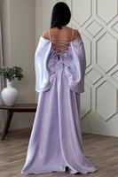 فستان ضيق اوف شولدر بأكمام انسيابية لون موف