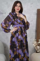 فستان ماكسي بنمط أزهار لون بنفسجي