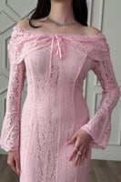 فستان وردي ناعم ماكسي اوف شولدر