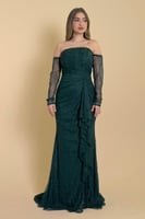 فستان دانتيل طويل اوف شولدر لون أخضر