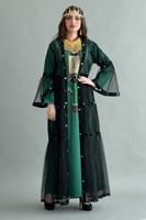 جلابيه تراثيه قطعتين مطرزه لون اخضر غامق
