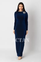 فستان جورسيه ماكسي بخصر مزموم لون ازرق