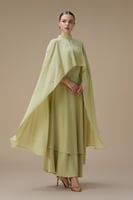 فستان ماكسي من قطعتين بتصميم كاب انسيابي وتطريز نا...