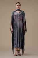 جلابية طويلة لامعة بتصميم واسع مع شرّابات