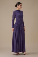 فستان طويل موف لامع بكسرات جانبية