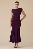 فستان موف طويل بأكمام قصيرة